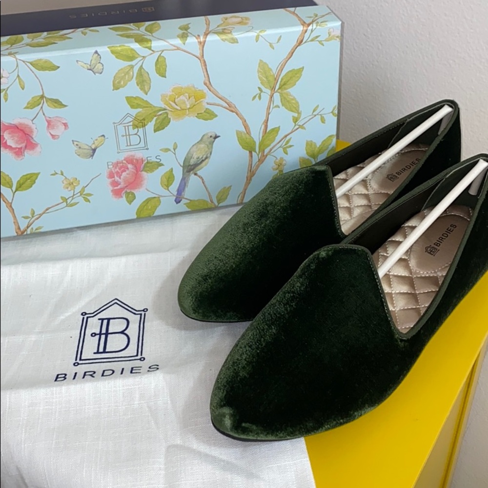 Birdies Velvet Slip-On Loafers Dark Green